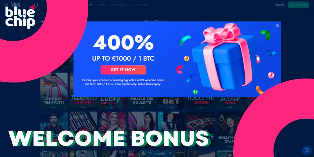 At Blluechip.io you can get a 400% welcome bonus